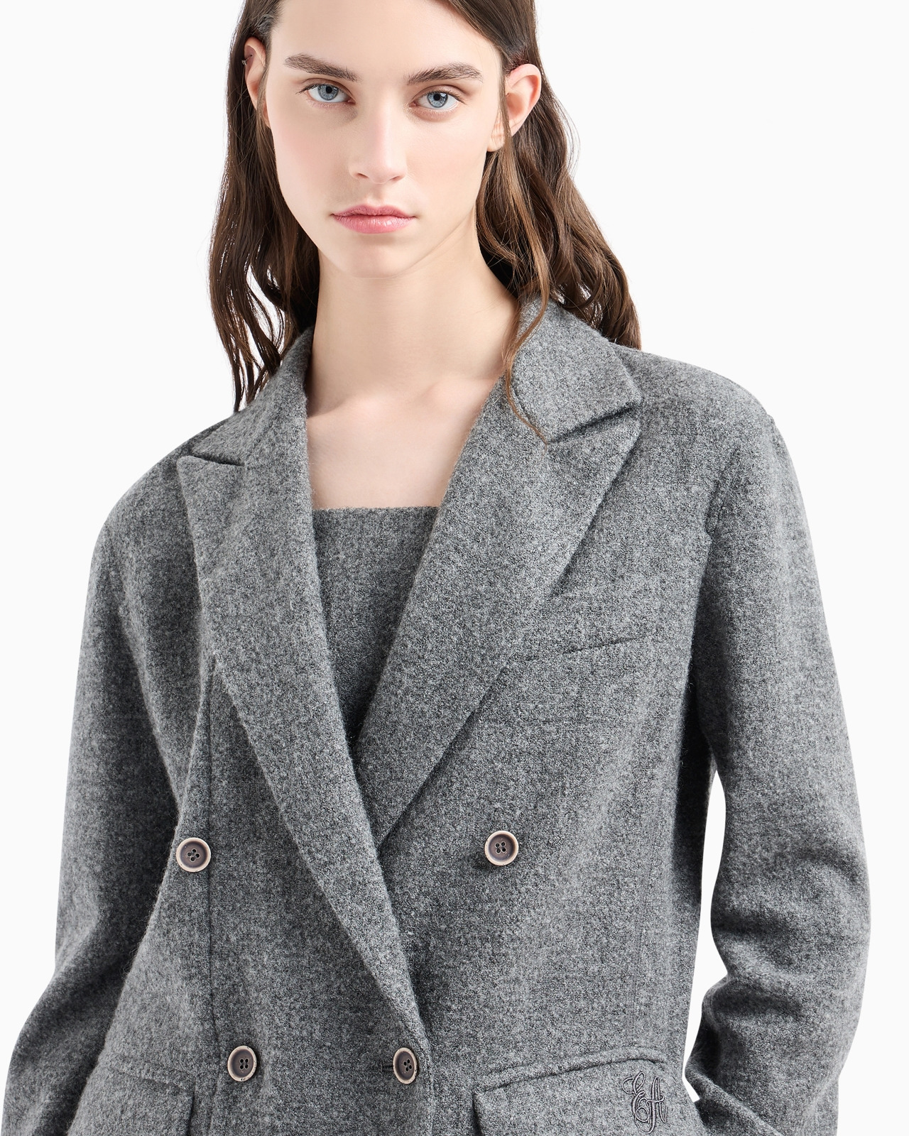 Double-breasted mélange flannel wool-blend jacket with a bib front - 5