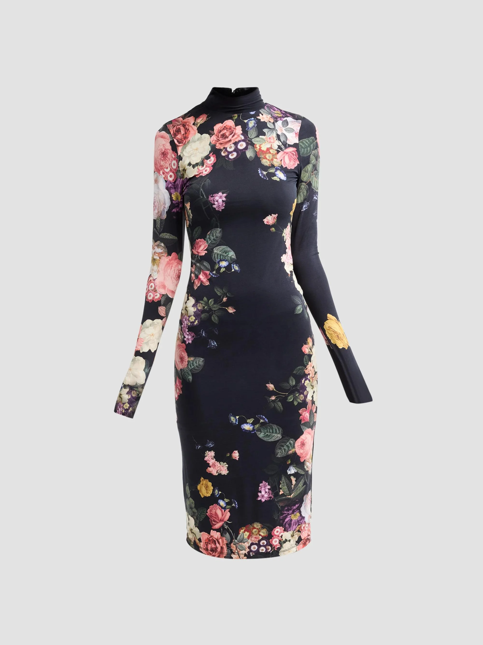 Women's Delora Floral Jersey Turtleneck Midi Dress - Hollywood Dreams Black - 1