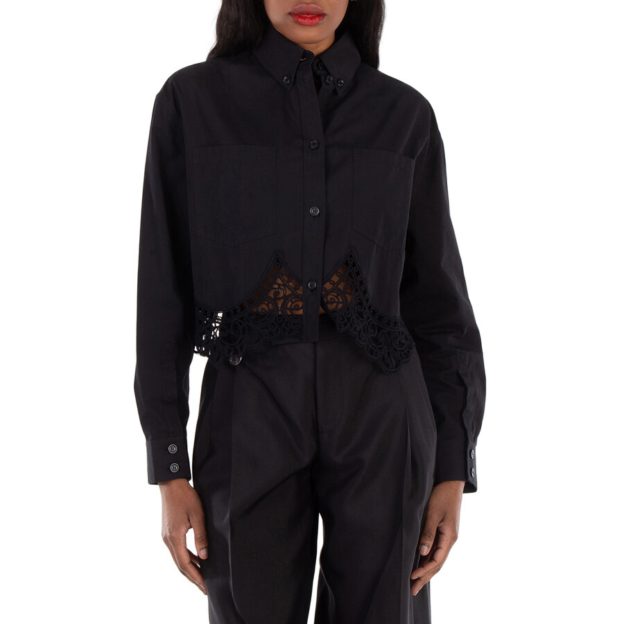 Burberry Lace Long- Sleeve Woven Crop Shirt - 1