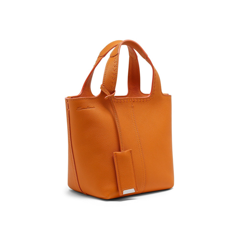 Santoni Orange tumbled leather handbag outlook