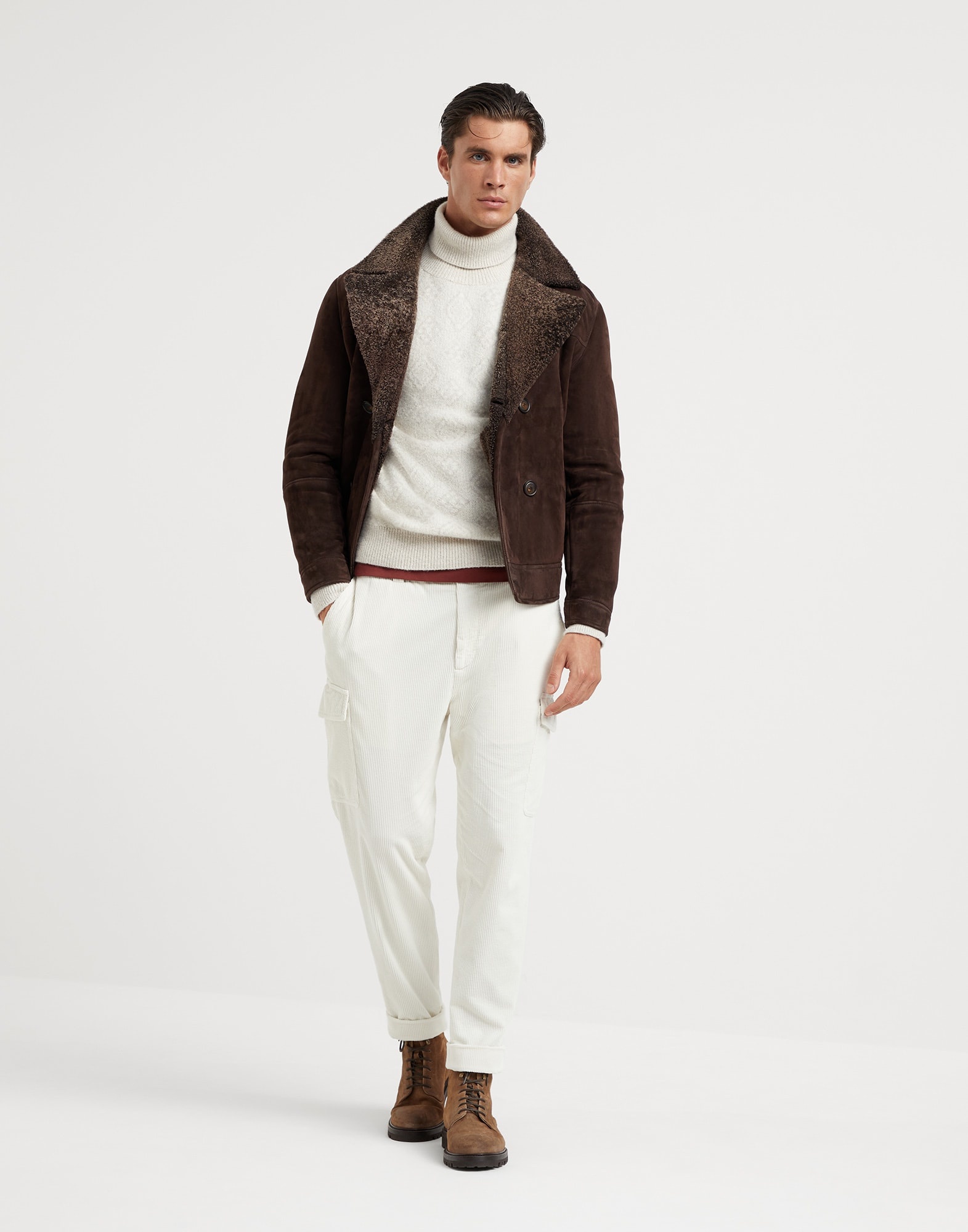 Suede shearling one-and-a-half breasted outerwear jacket - 5