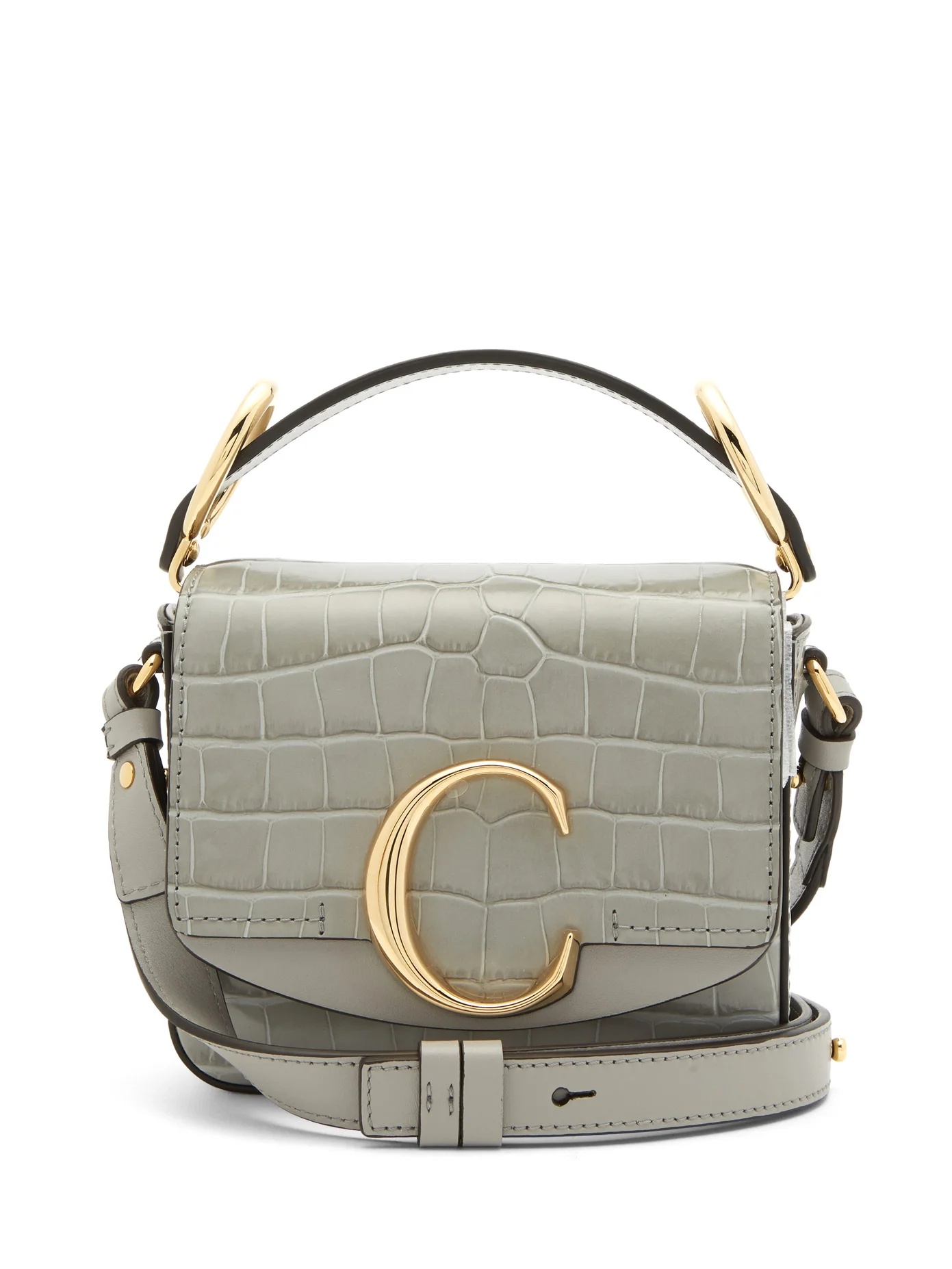 Mini C crocodile-debossed leather crossbody bag - 1