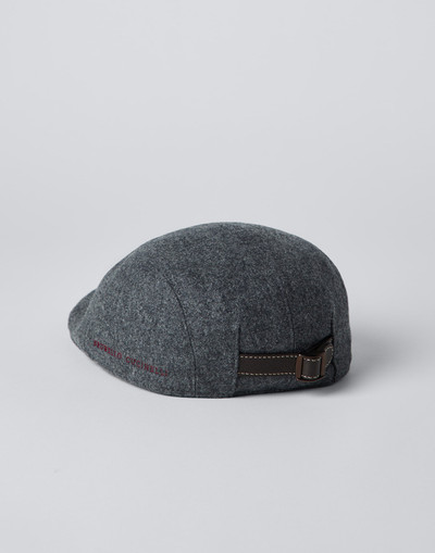 Brunello Cucinelli Virgin wool flannel flat cap with embroidered logo outlook