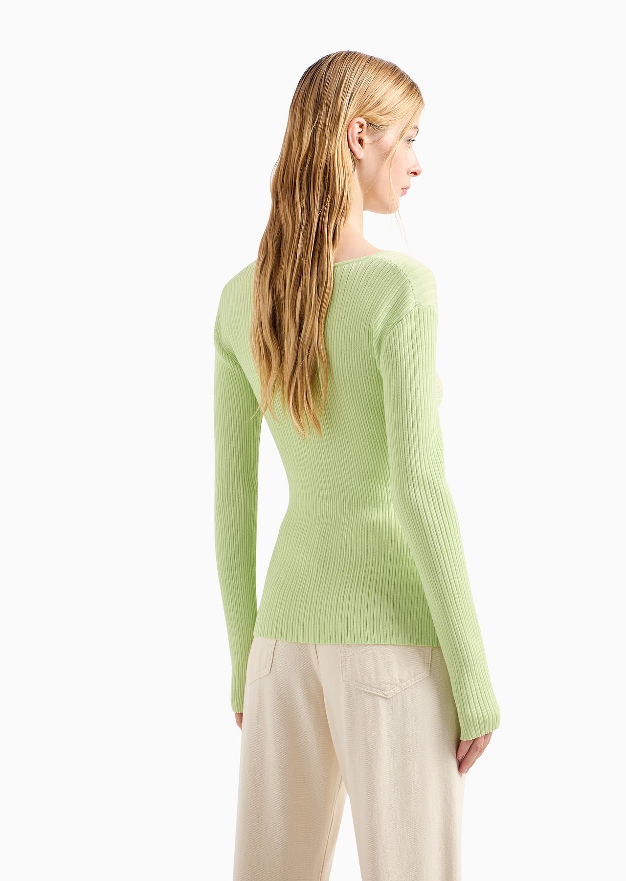 Link-stitch viscose-blend jumper with crossover V neckline - 3