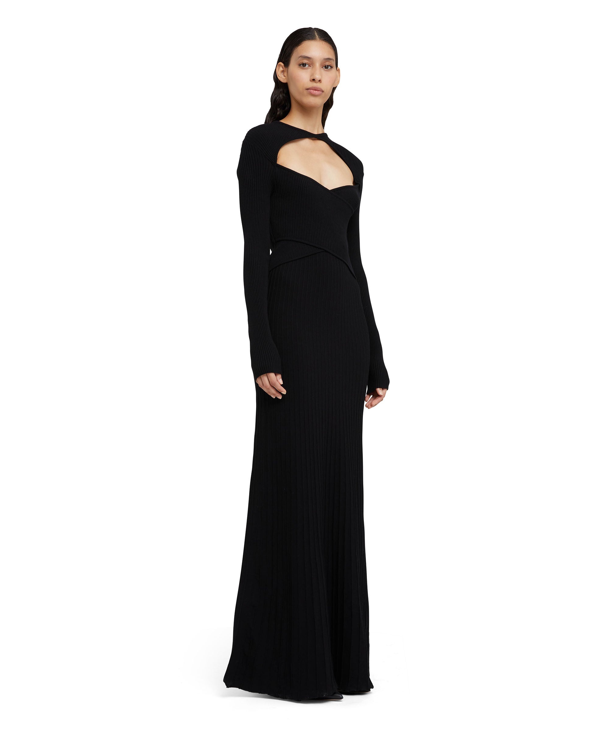 Long knit viscose dress with cut out neckline detail - 5