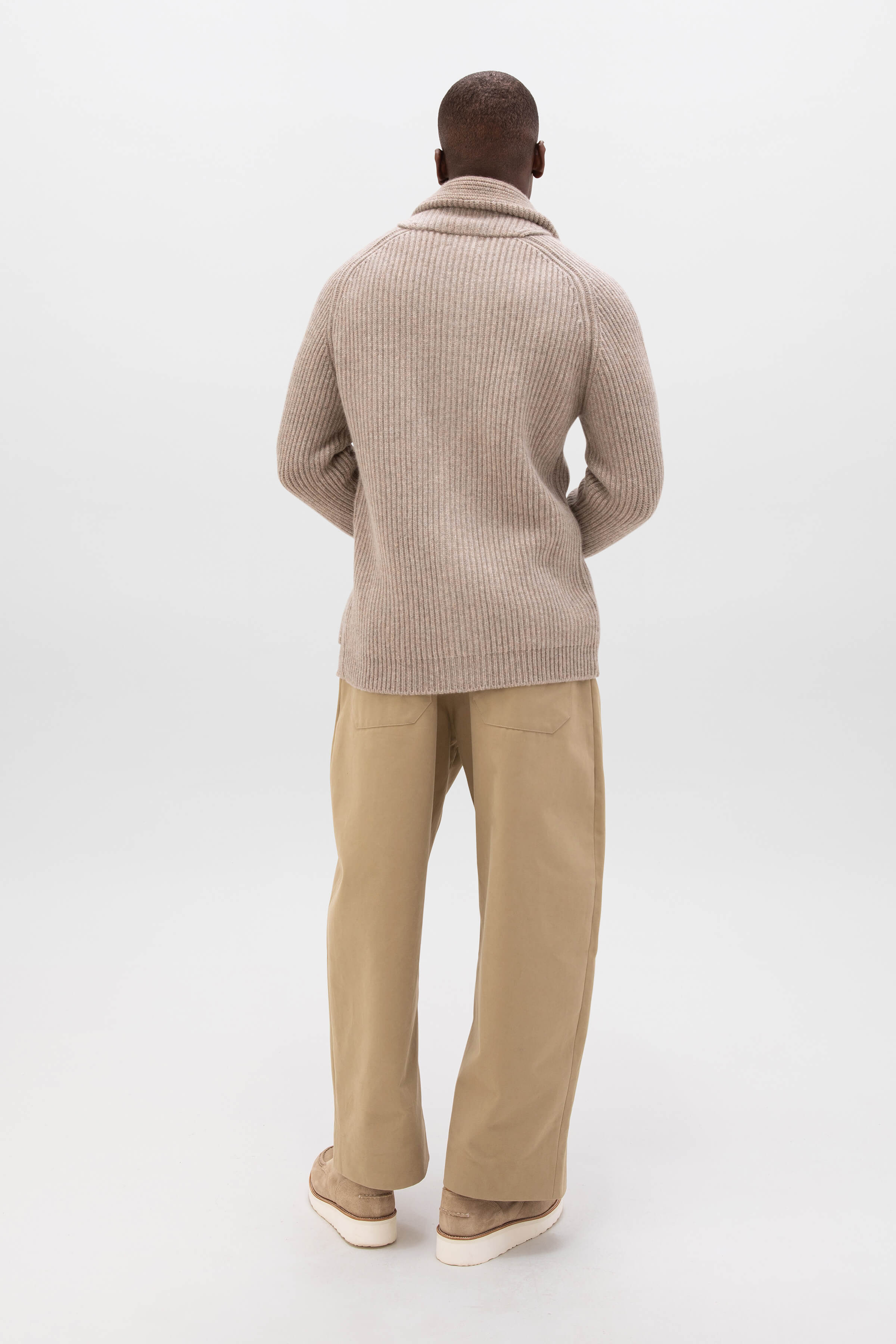 Ribbed Shawl Collar Cashmere Cardigan - 5
