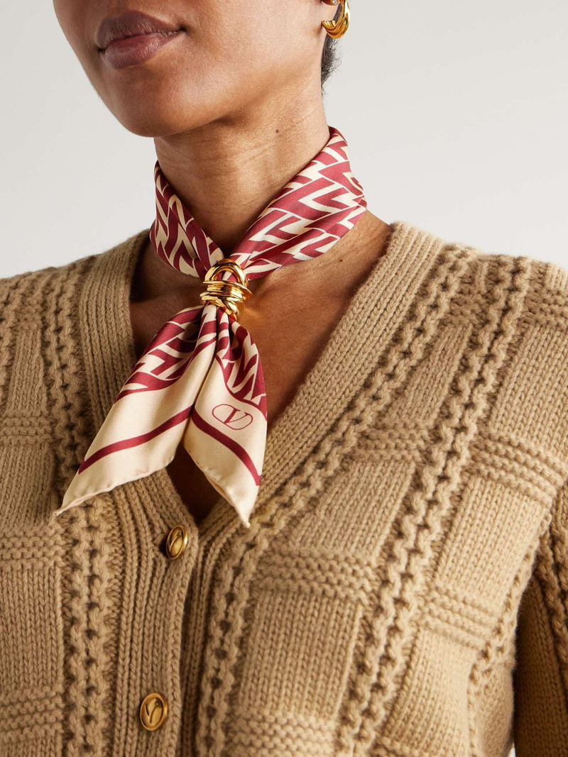 Valentino Toute La V printed silk-twill scarf Red outlook