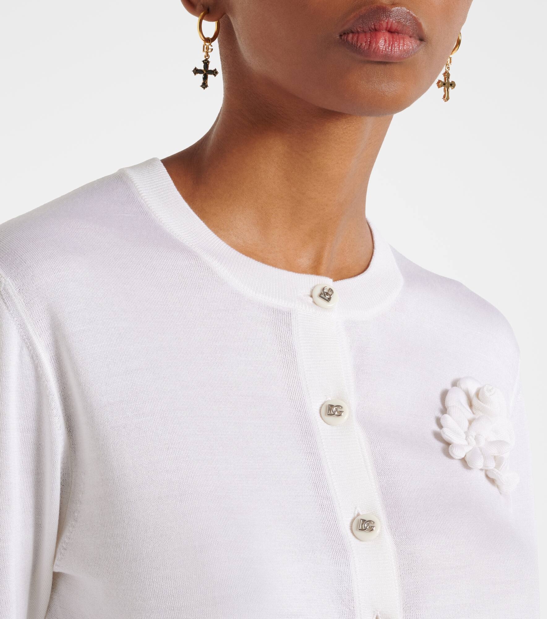 Floral-appliqué silk cardigan - 4