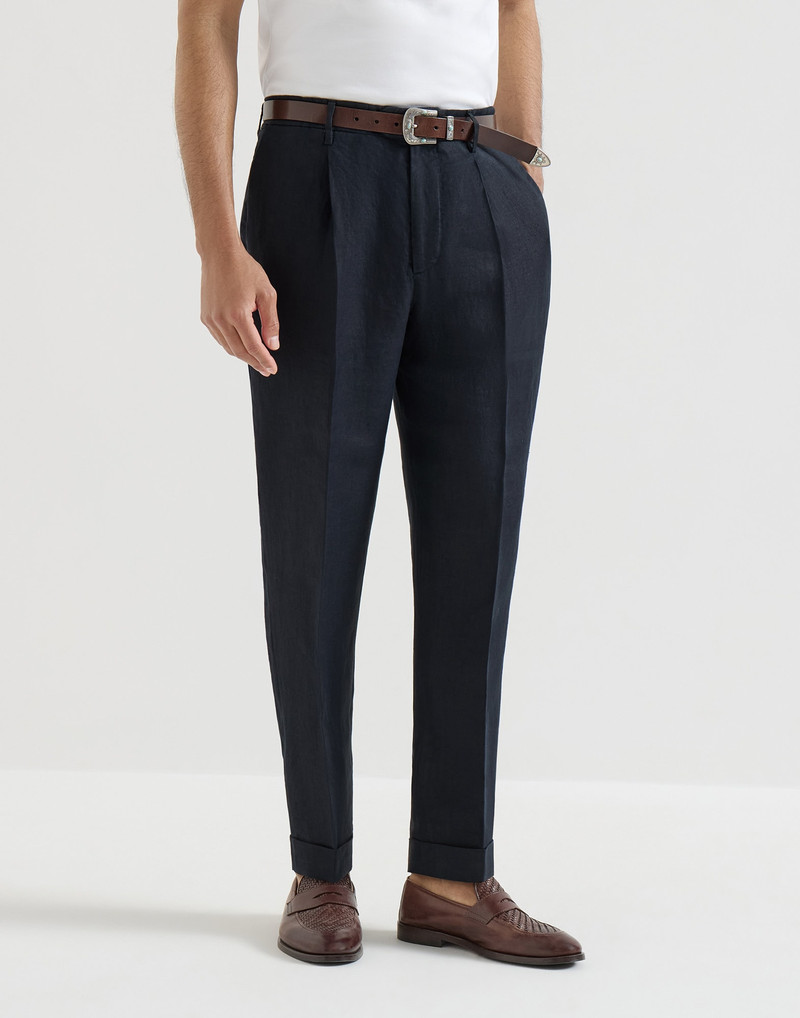 Garment-dyed trousers in linen gabardine with pleat 2