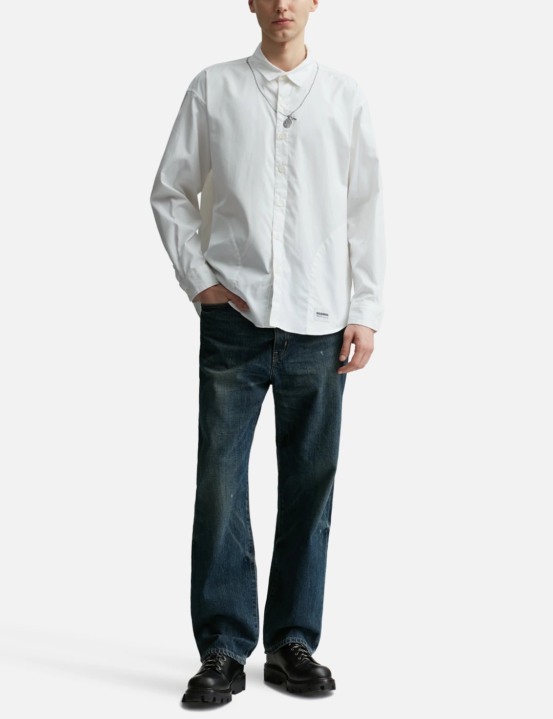 NEIGHBORHOOD MEDAL & CROSS EMBROIDERY LONG SLEEVE SHIRT | REVERSIBLE