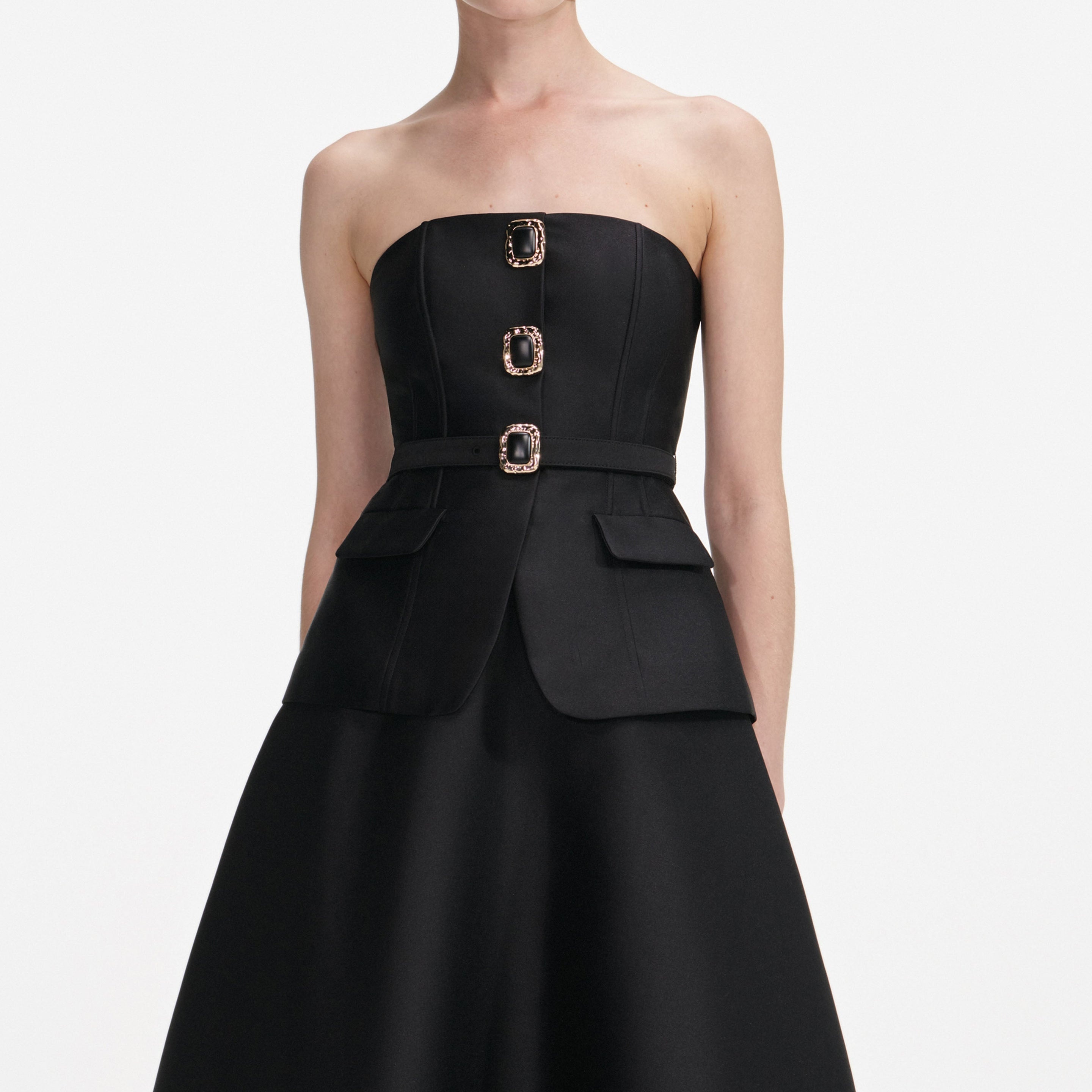 Black Taffeta Bandeau Midi Dress - 4