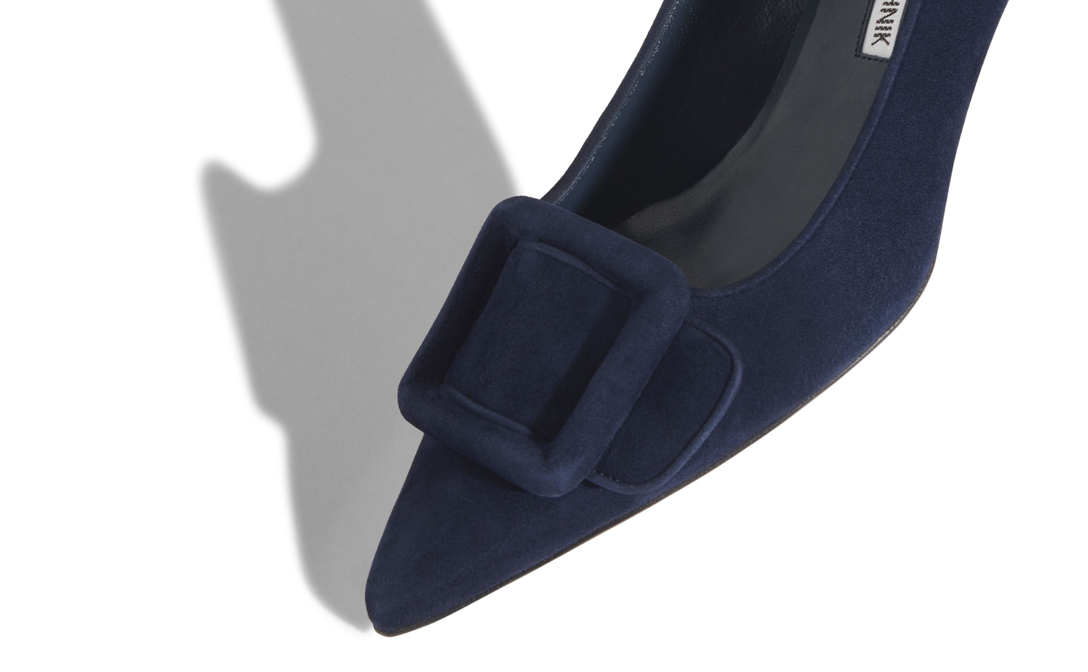 Navy Blue Suede Buckle Detail Pumps - 4