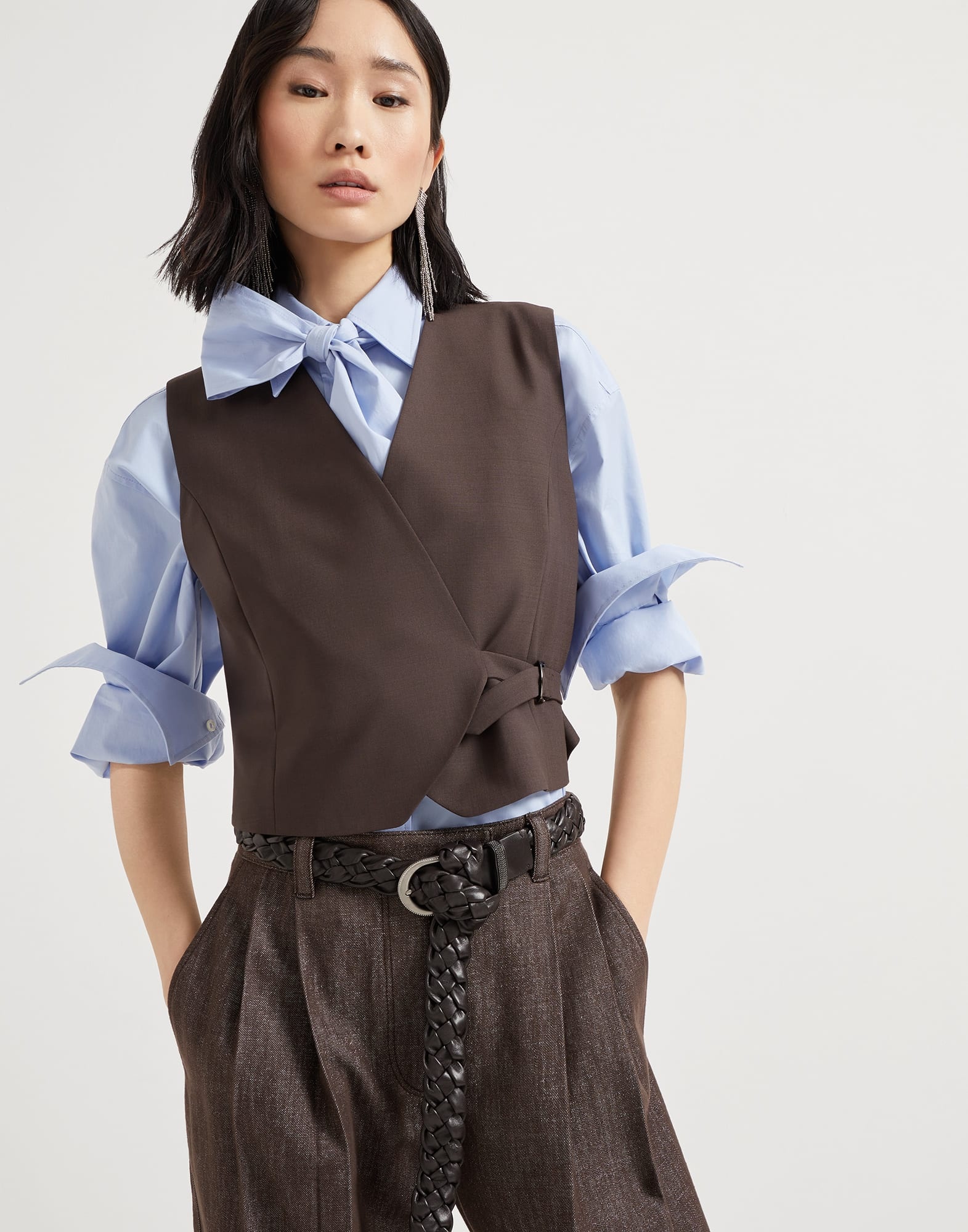 Braided nappa leather belt with monili - 3