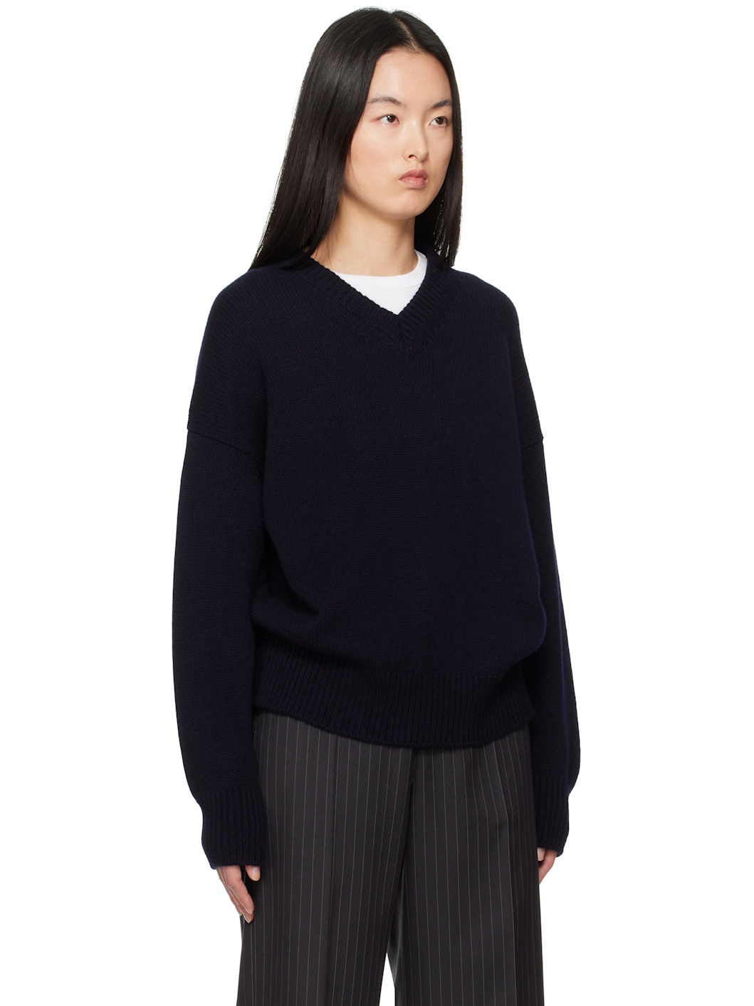 Navy Balla Slouch V-Neck Sweater - 2