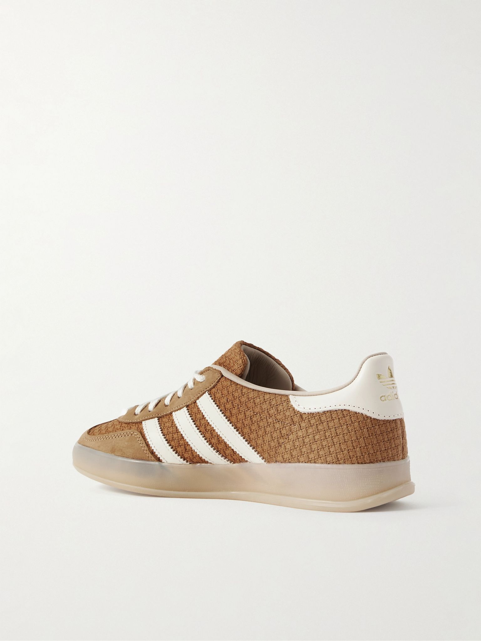 Gazelle Indoor Leather and Nubuck-Trimmed Basketweave Cotton Sneakers Brown - 4