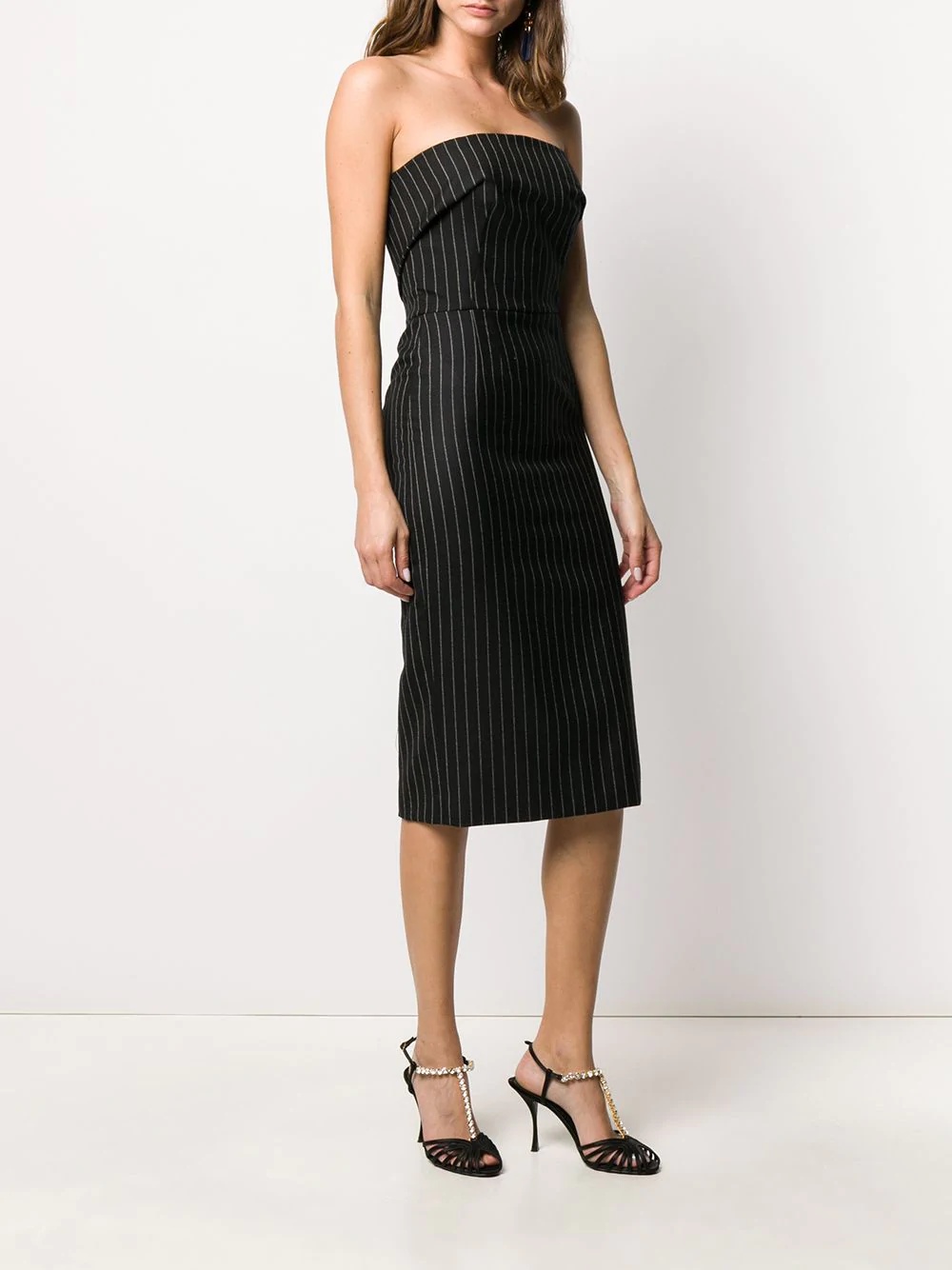 pinstriped strapless fitted dress - 3