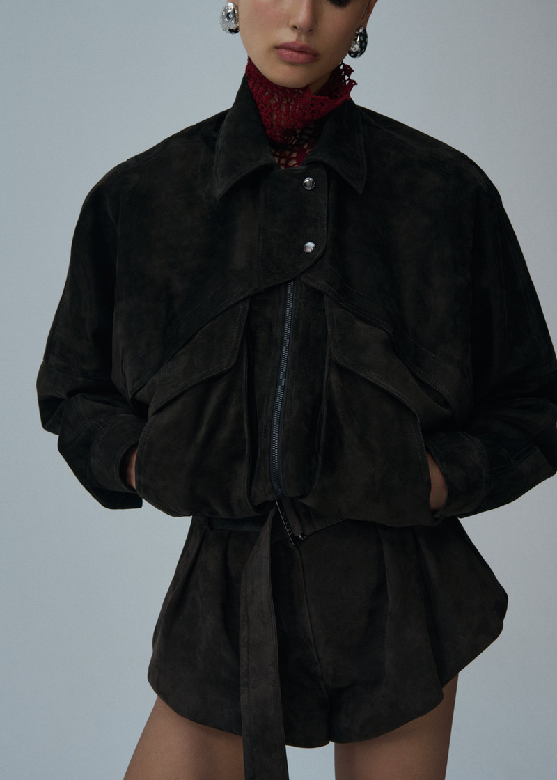 MAGDA BUTRYM Vintage suede bomber jacket in brown outlook