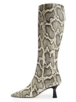 Women's Klea 40MM Snakeskin-Embossed Leather Knee-High Boots - Creamy - 1