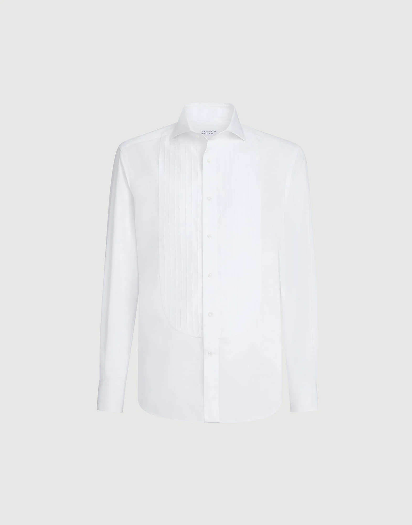 Sea Island cotton twill slim fit shirt with point collar and pleated bib - 1