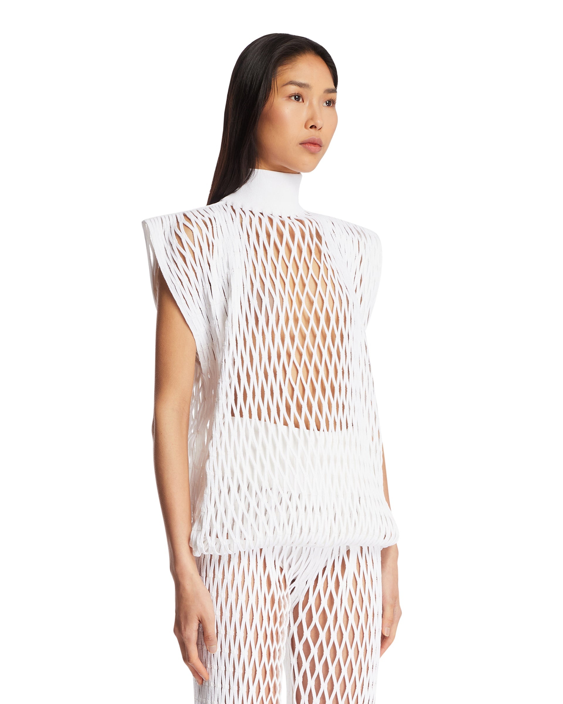 White Macrame Knit Oversized Top - 4