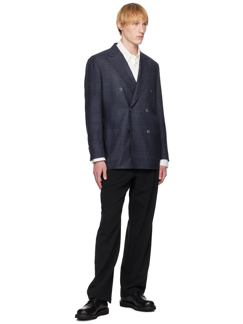 Drake's Navy Tussah Silk Double-Breasted Tailored Blazer outlook