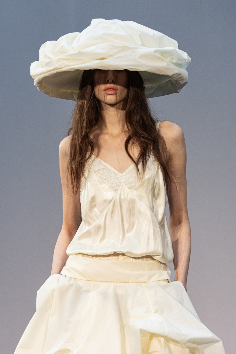 Oversized crinkled taffeta draped hat in cream 5