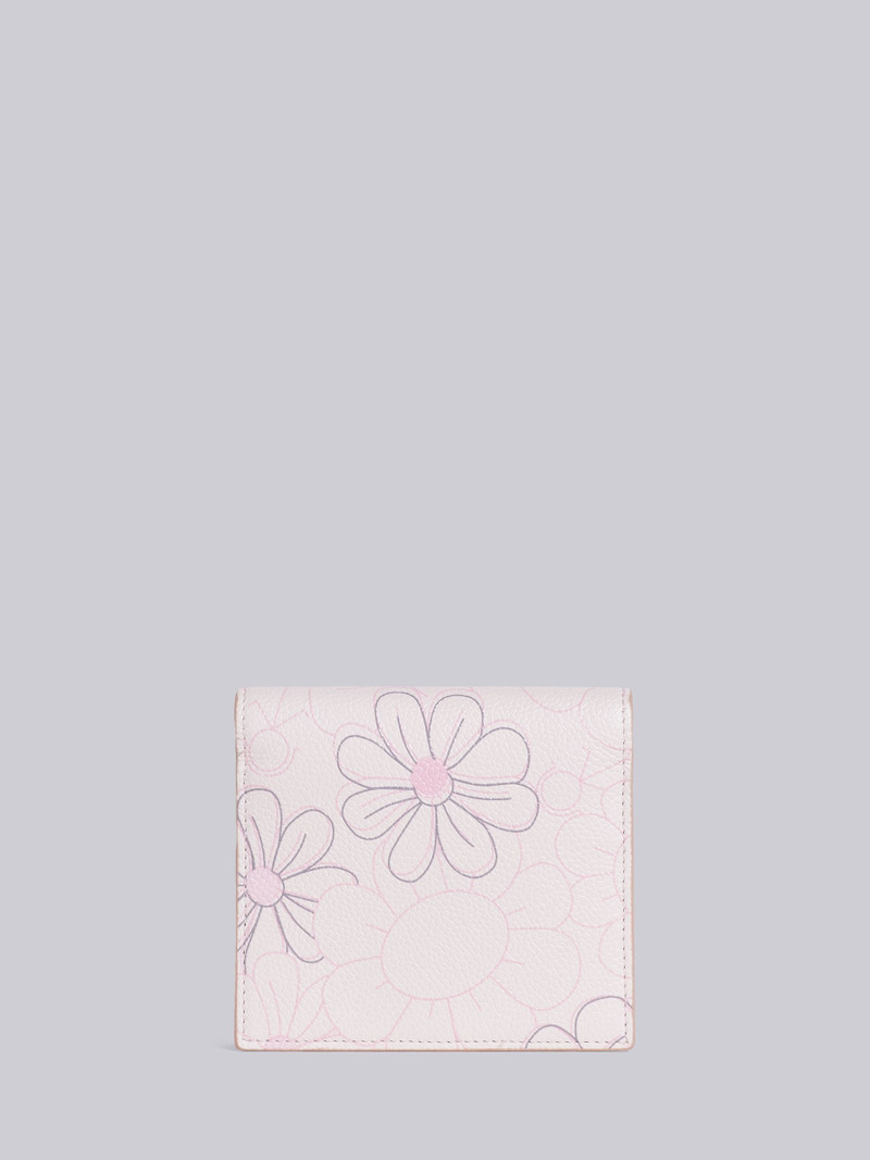 Light Pink 3d Floral Print Pebble Grain Leather Card Holder With Chain Strap 3