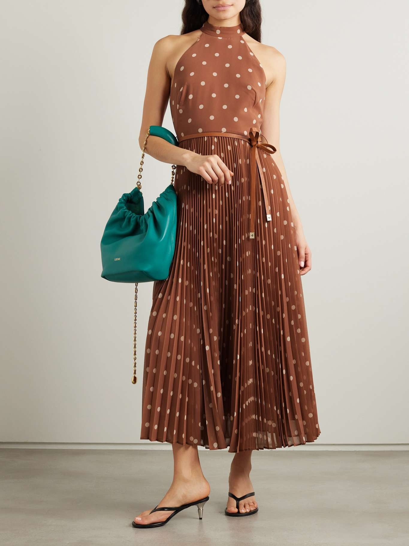 Zimmermann Belted pleated polka-dot recycled-chiffon midi