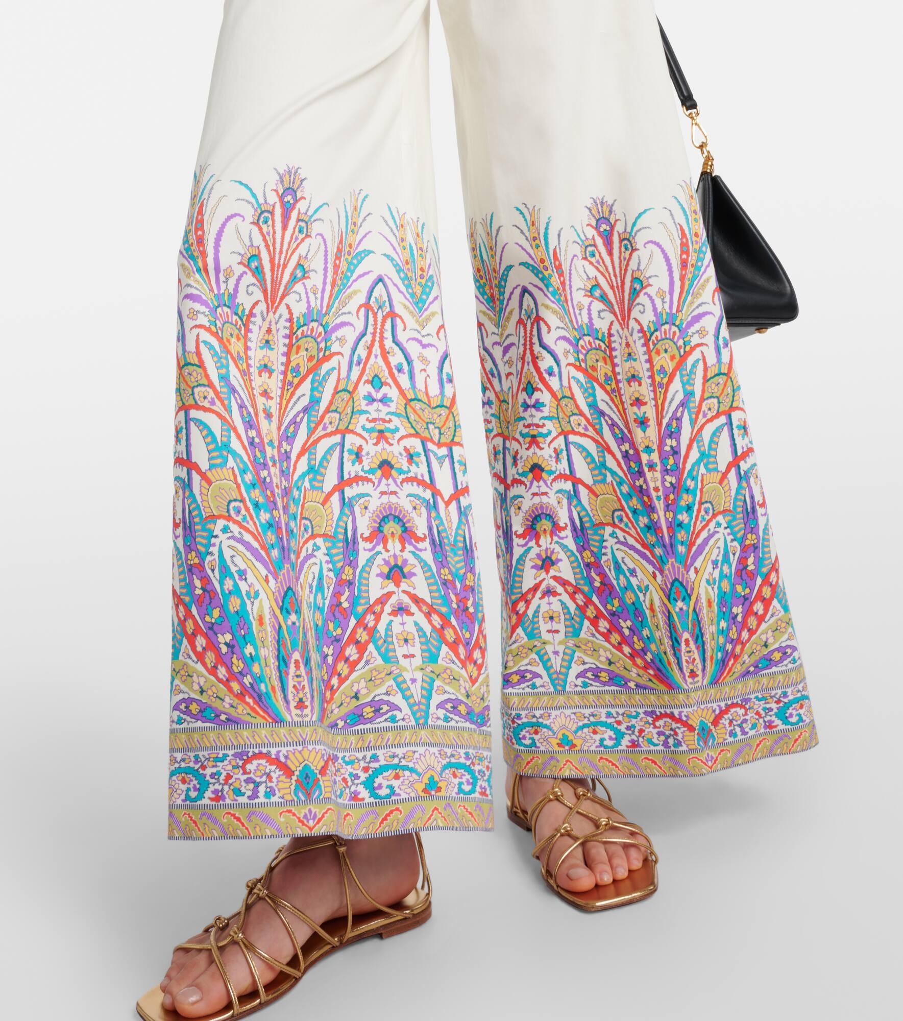 Printed cotton-blend wide-leg pants - 4