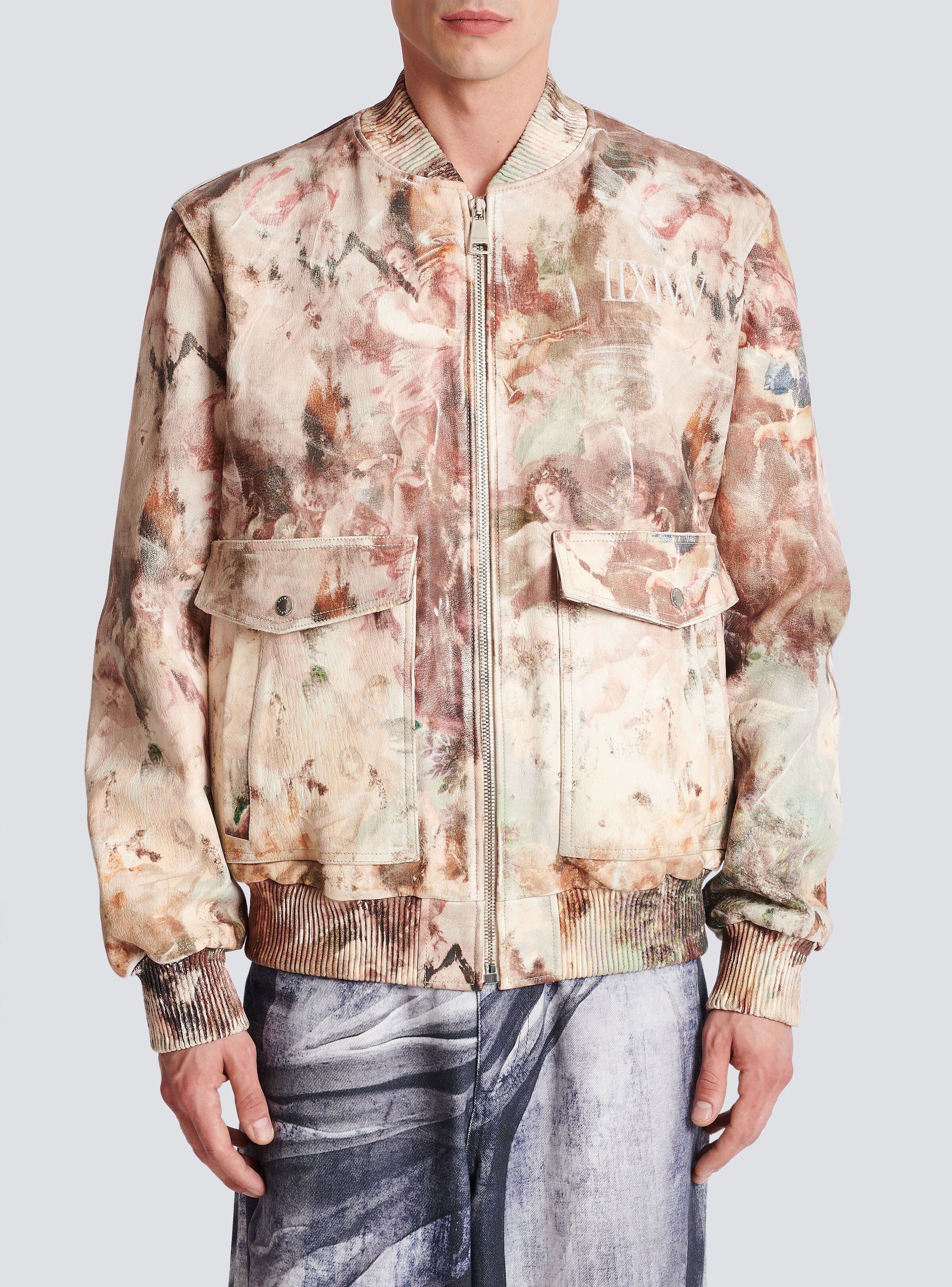 Pastel print leather bomber jacket - 5