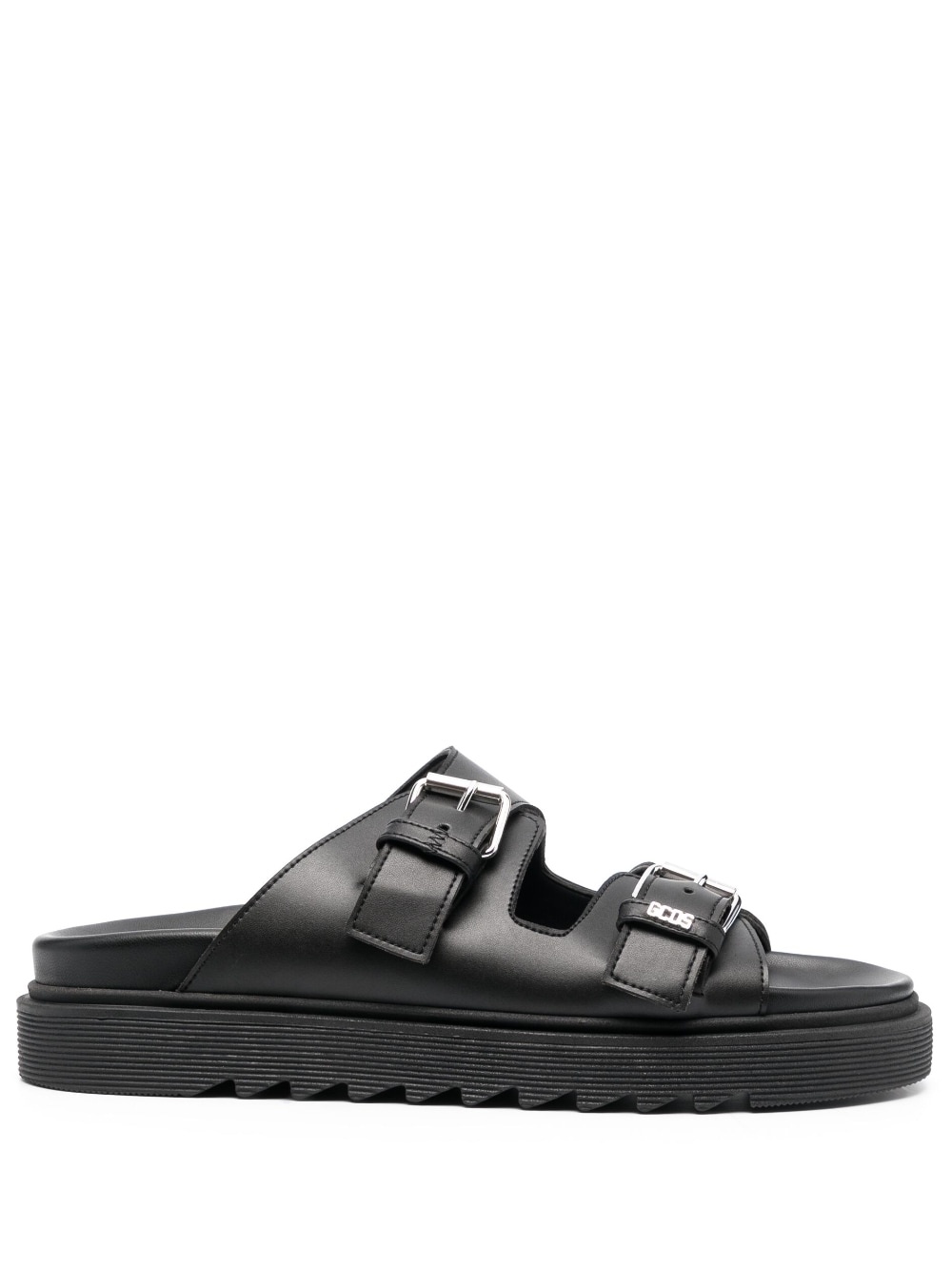 buckle-strap leather slides - 1