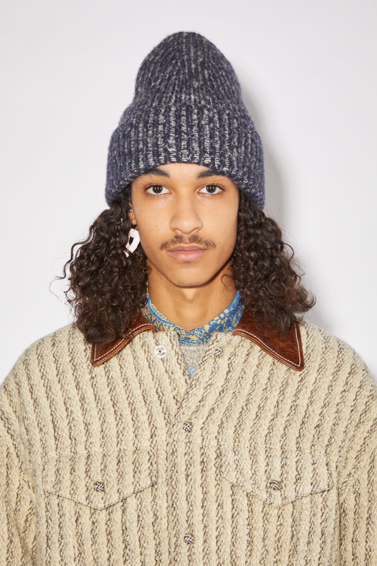 Ribbed beanie hat - Navy/Grey - 3