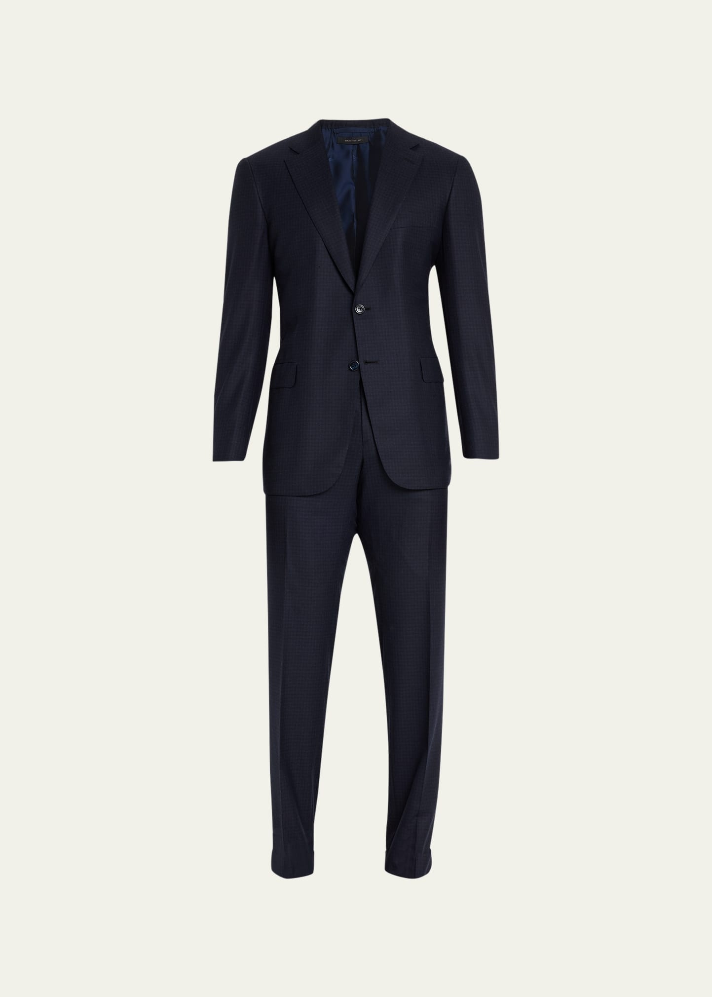 Men's Brun Wool Micro Check Suit - 1