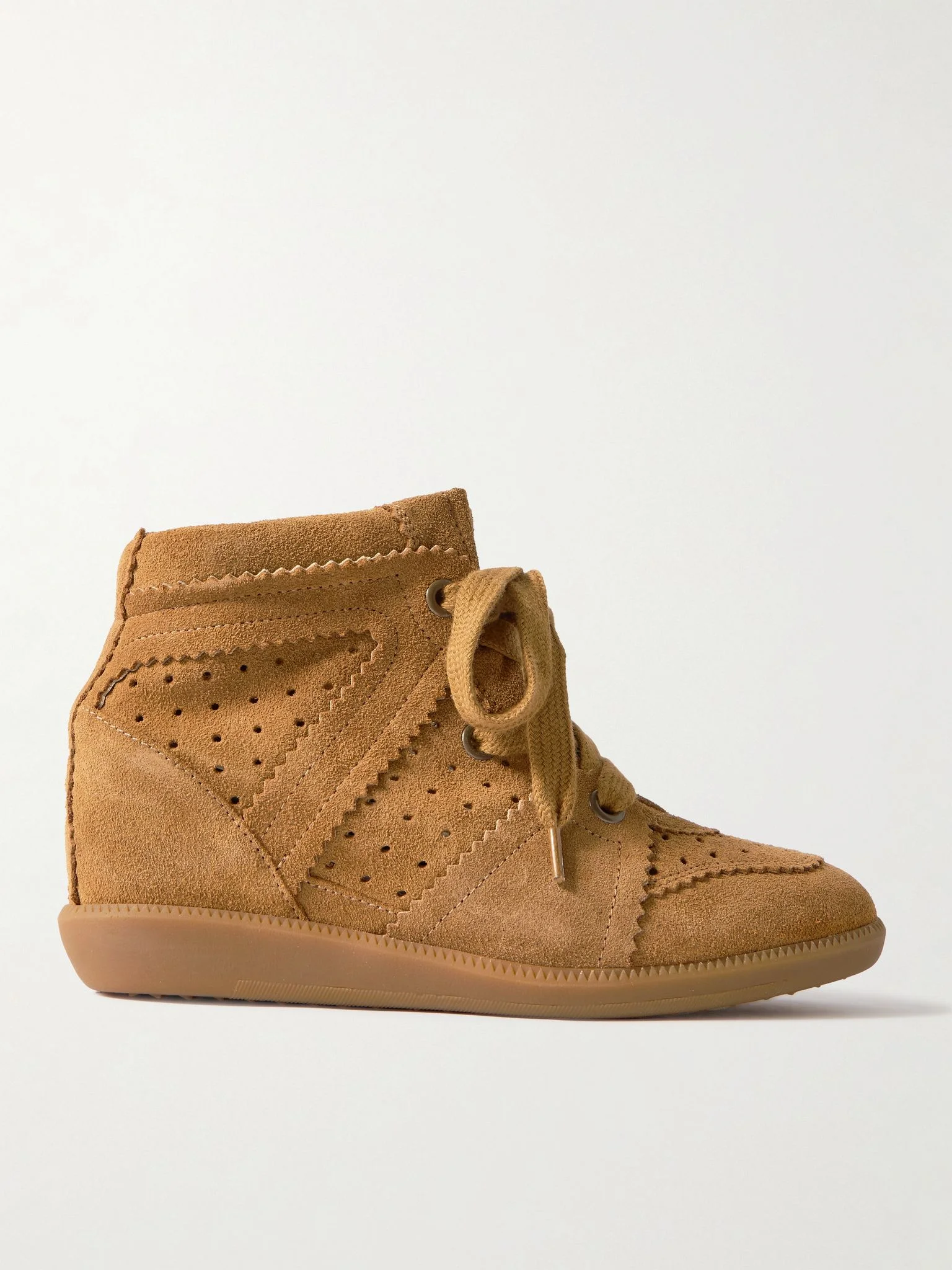 Bobby perforated suede wedge sneakers Tan - 1