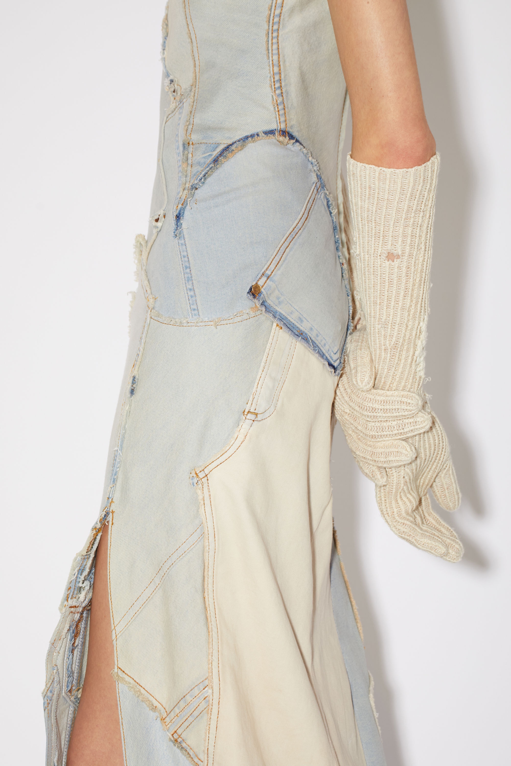 Denim patchwork dress - Light Sand - 6