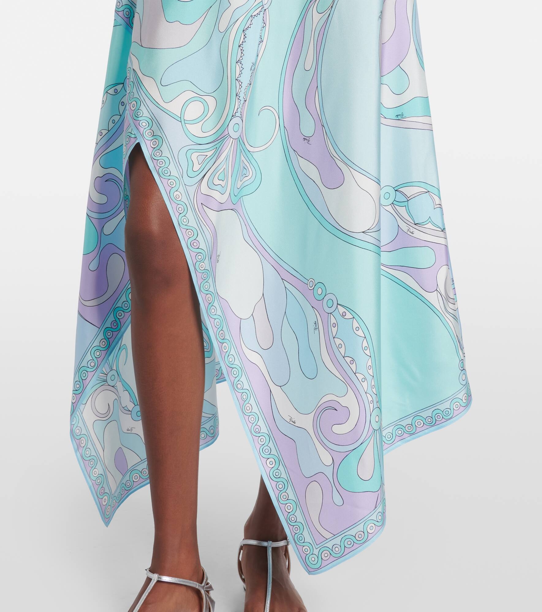 Orchidee asymmetric silk twill maxi skirt - 5