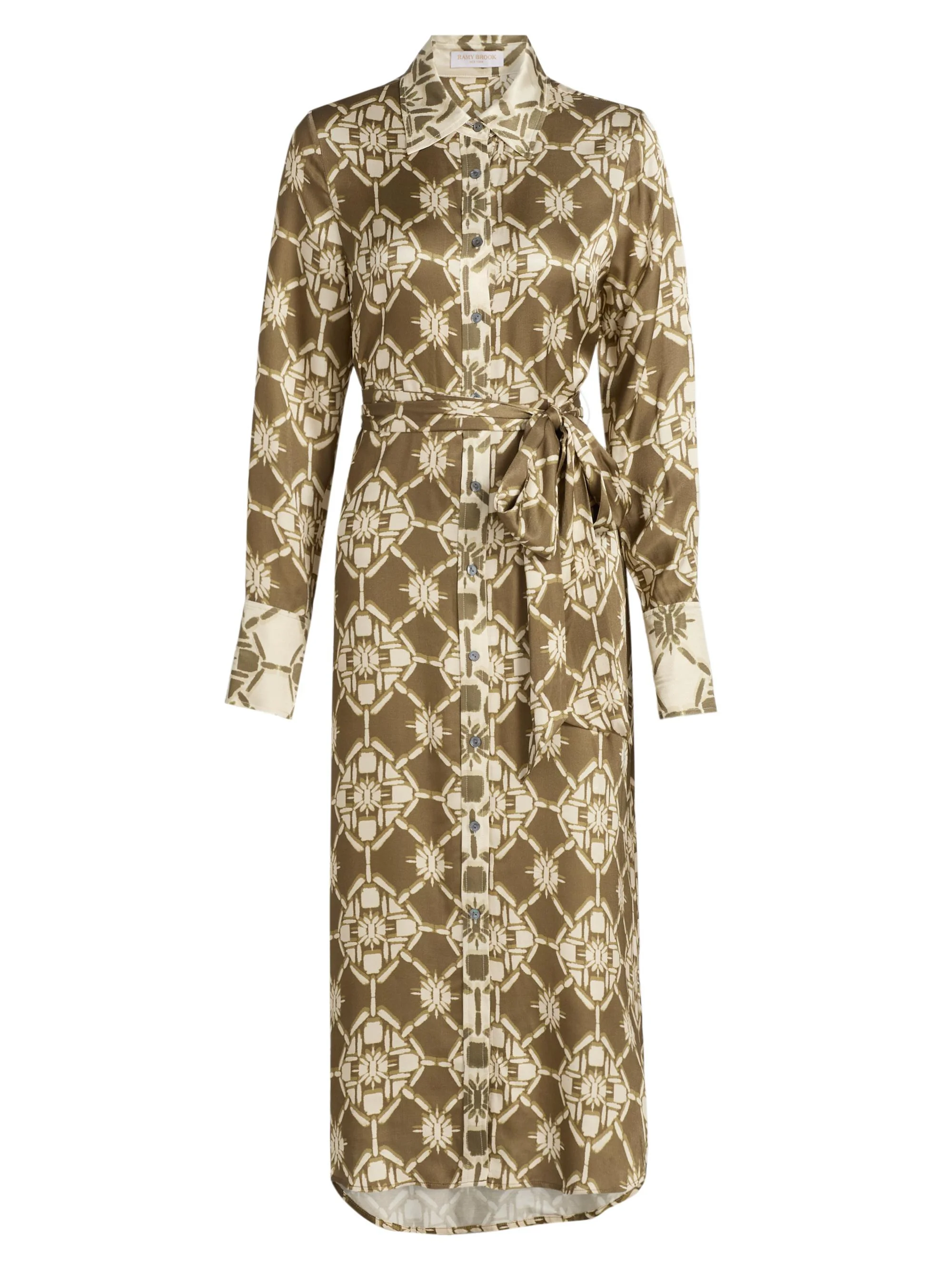 Women's Victoria Tile Print Shirtdress - Olive Tile Print - 1