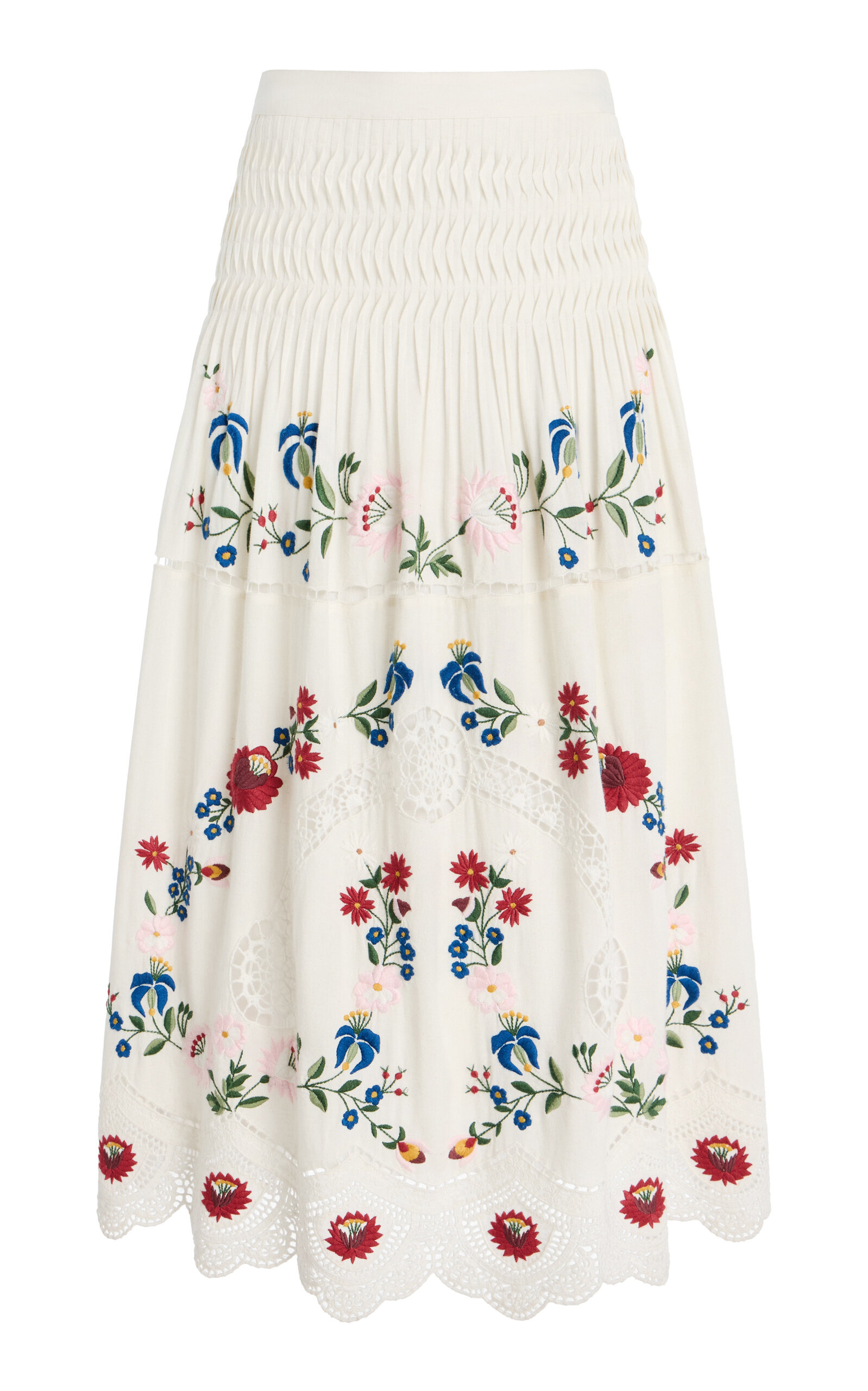 Celia Embroidered Cotton-Linen Midi Skirt ivory - 1