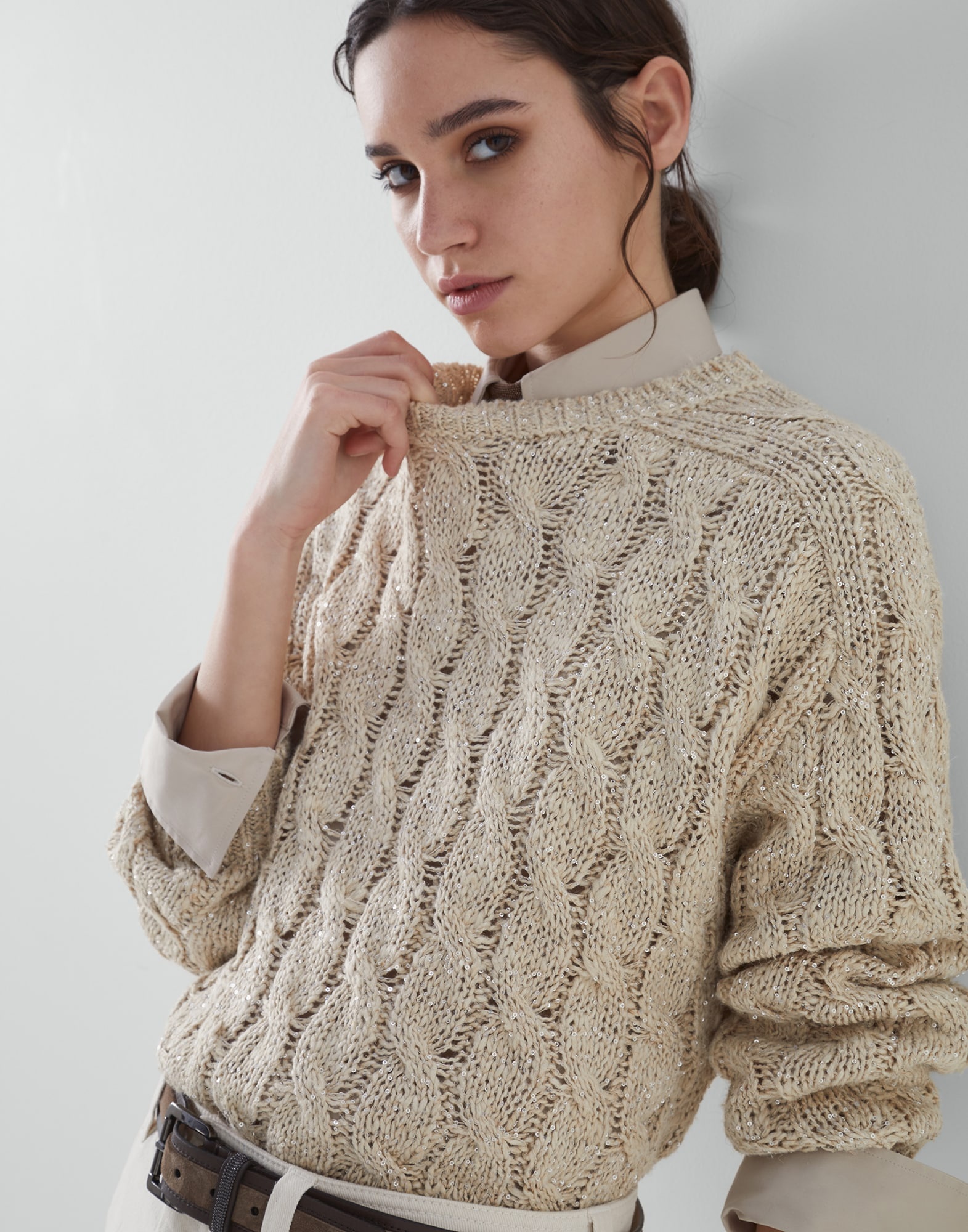 【関税＆送料込み】Brunello Cucinelli Double Cable Dazzling Brunello Cucinelli Dazzling Chiné Cable Knit Cardigan
