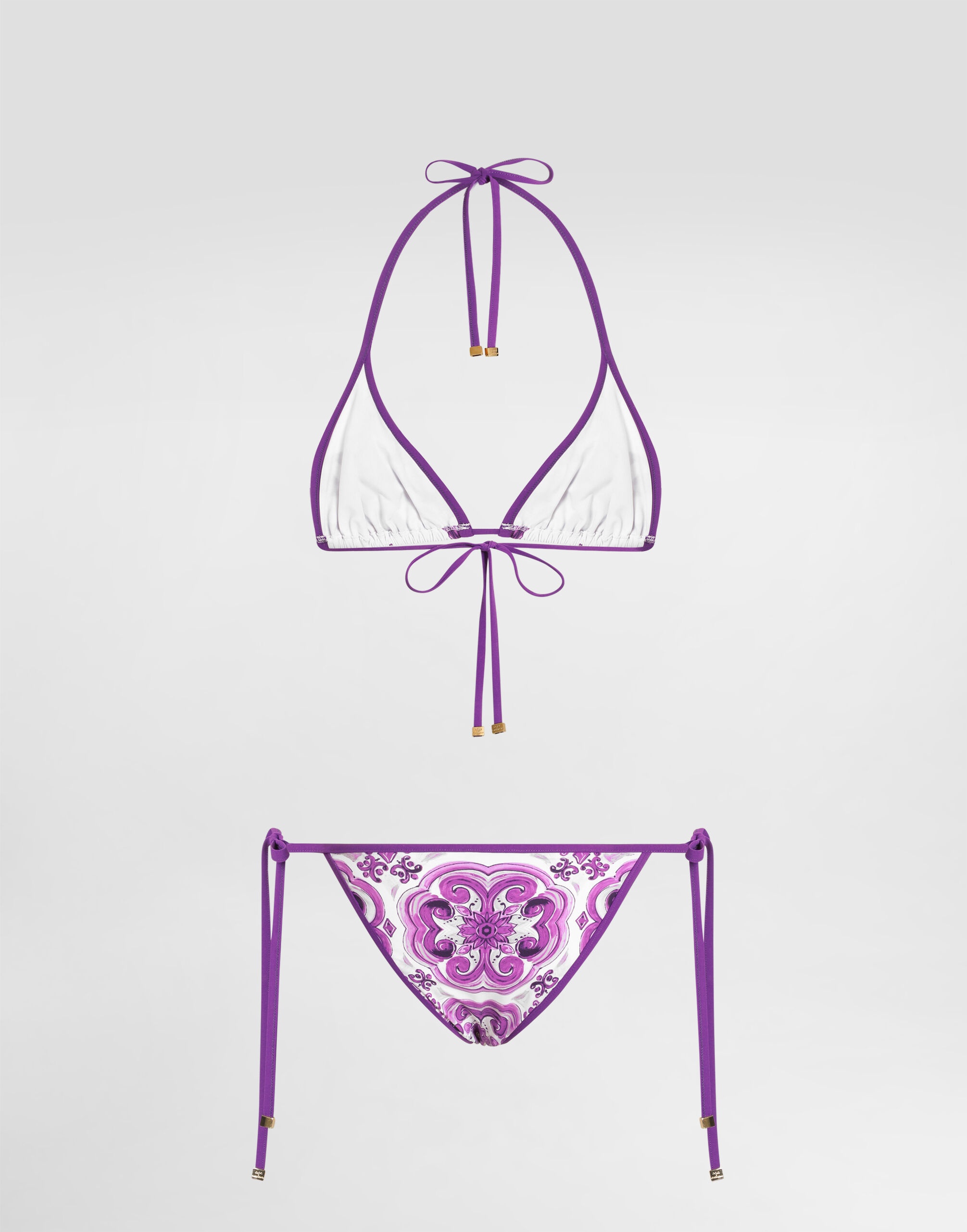 Majolica-print triangle bikini - 3