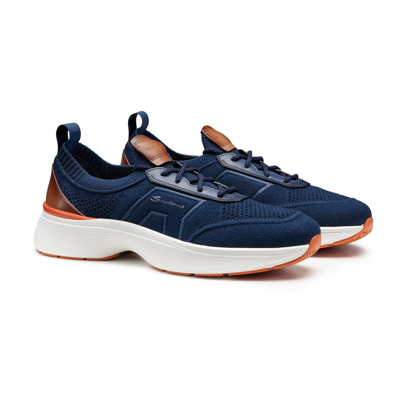 Santoni Men's blue stretch knit Easy Bounce sneaker outlook