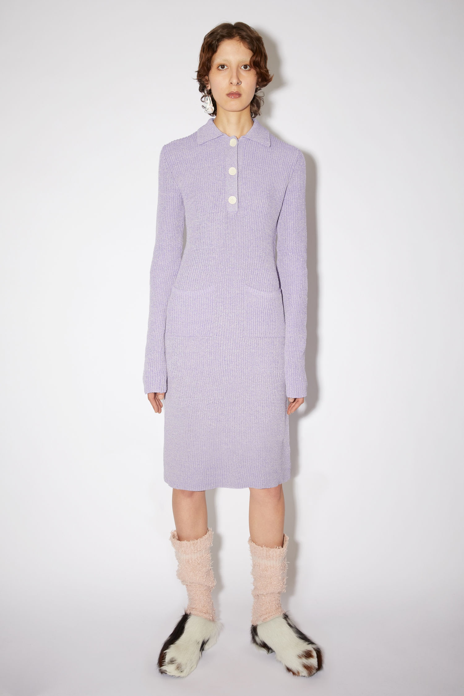 Ribbed polo dress - Lilac purple - 2