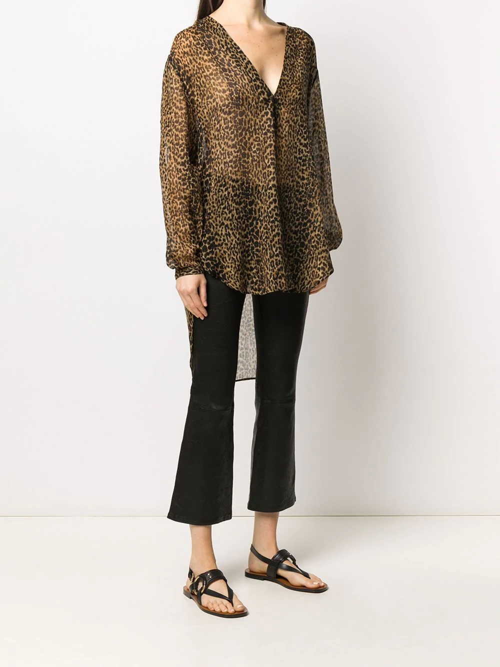 leopard print asymmetric blouse - 3