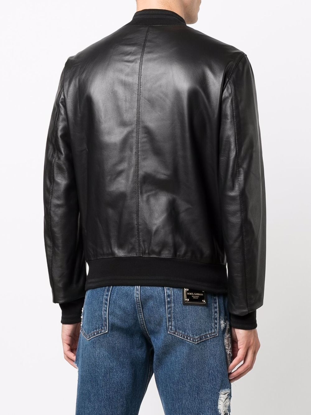 logo-patch leather jacket - 4