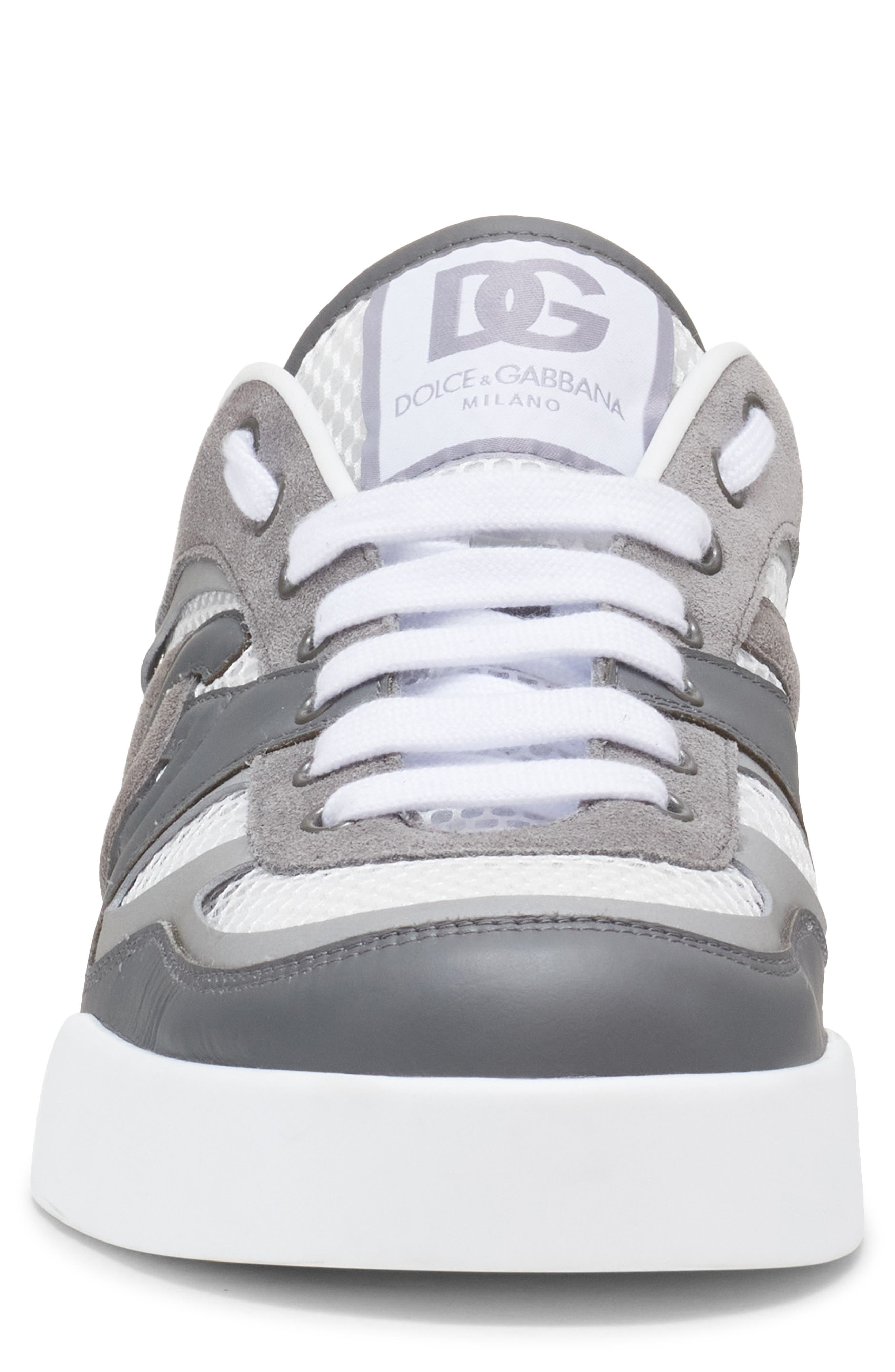 Dolce&Gabbana Mesh & Leather Sneaker in Bianco/Grigio Scuro at Nordstrom - 4