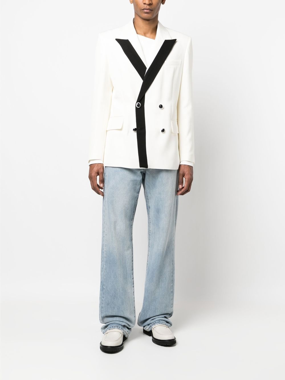 contrast-lapel double-breasted blazer - 2
