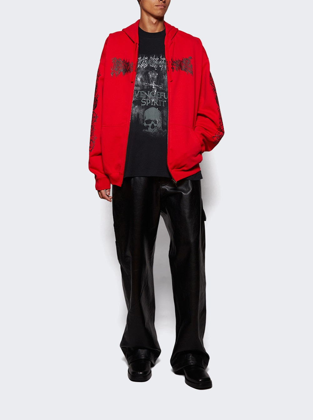 Double Logo Oversized Zip-up Hoodie Red - 5