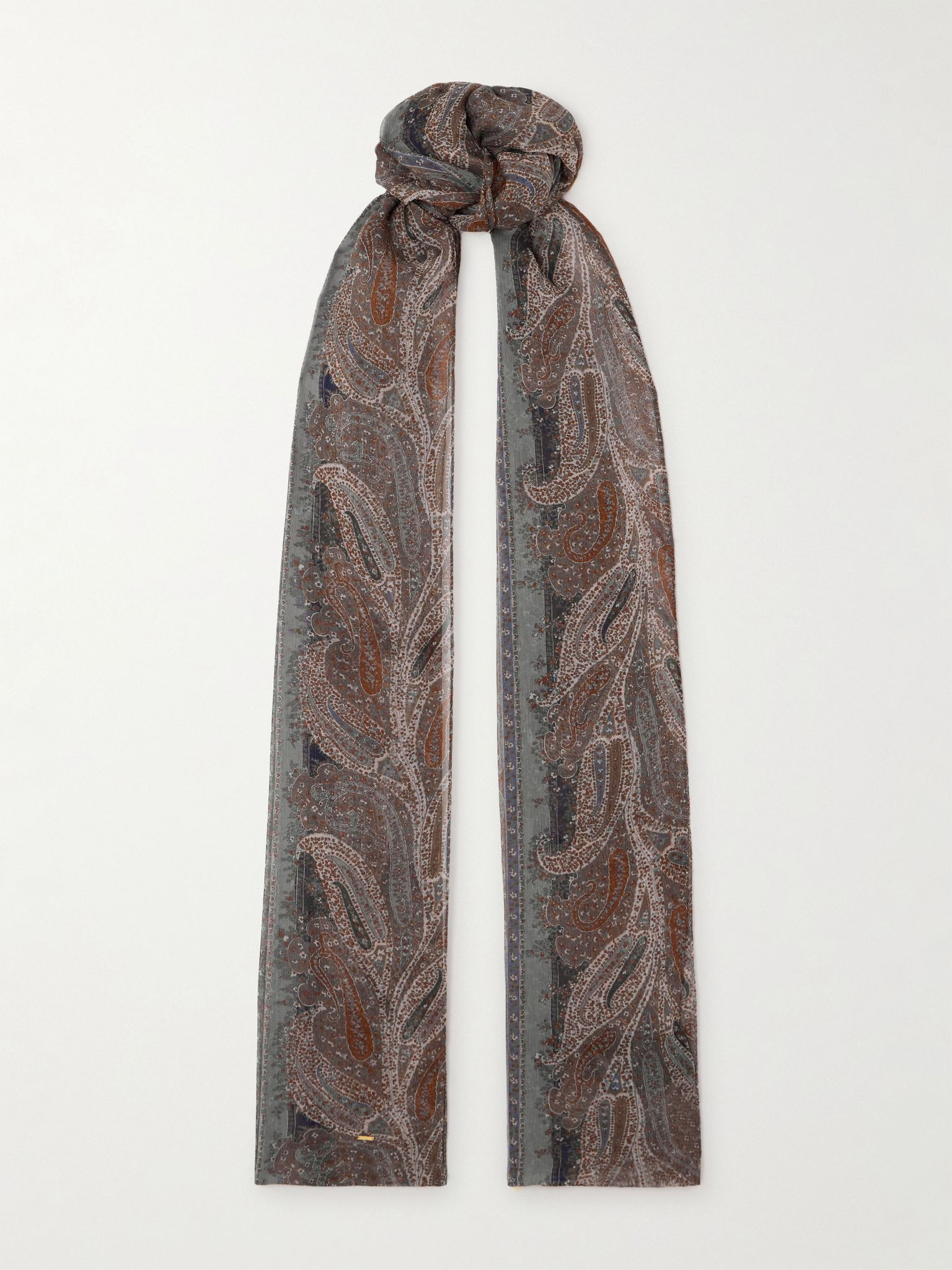 Paisley-print silk-chiffon scarf Gray - 1
