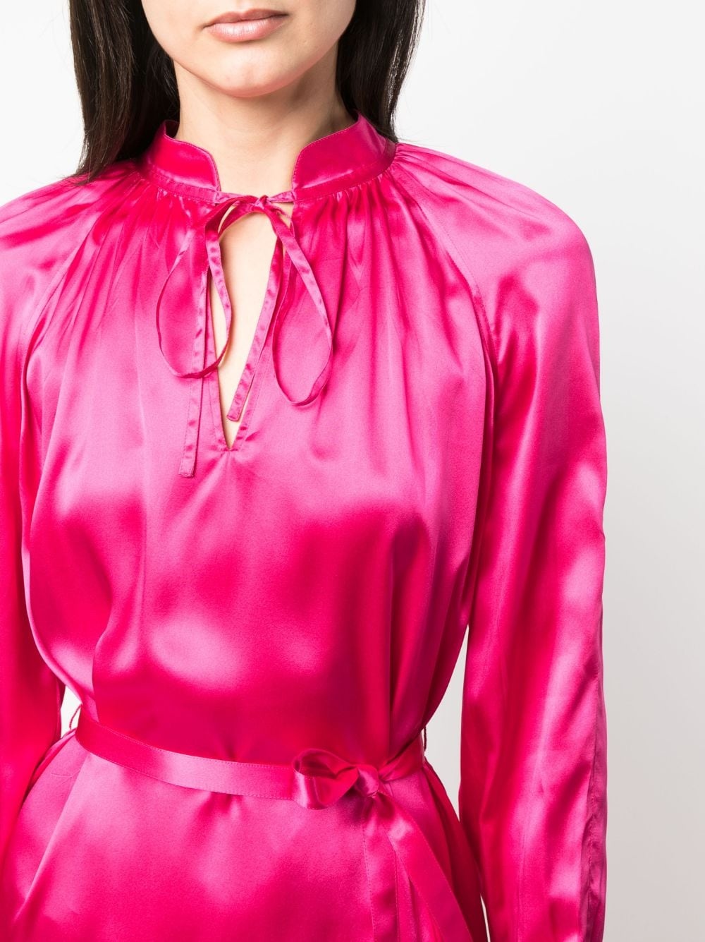 long-sleeve wraparound silk dress - 5