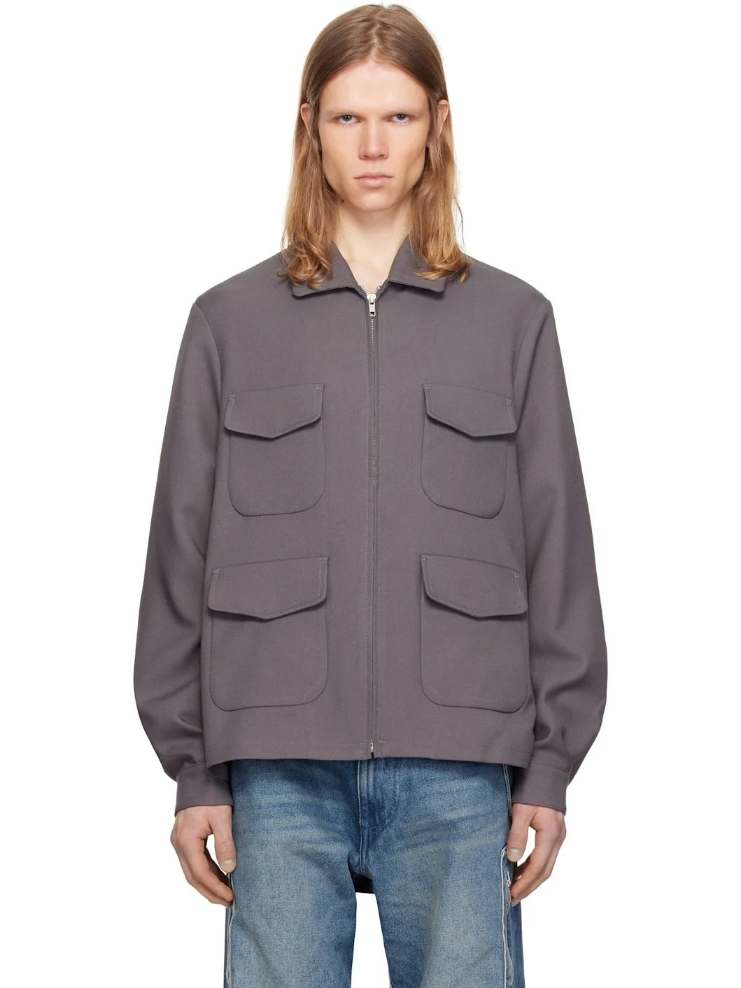 Gray Twill Long Jacket - 1